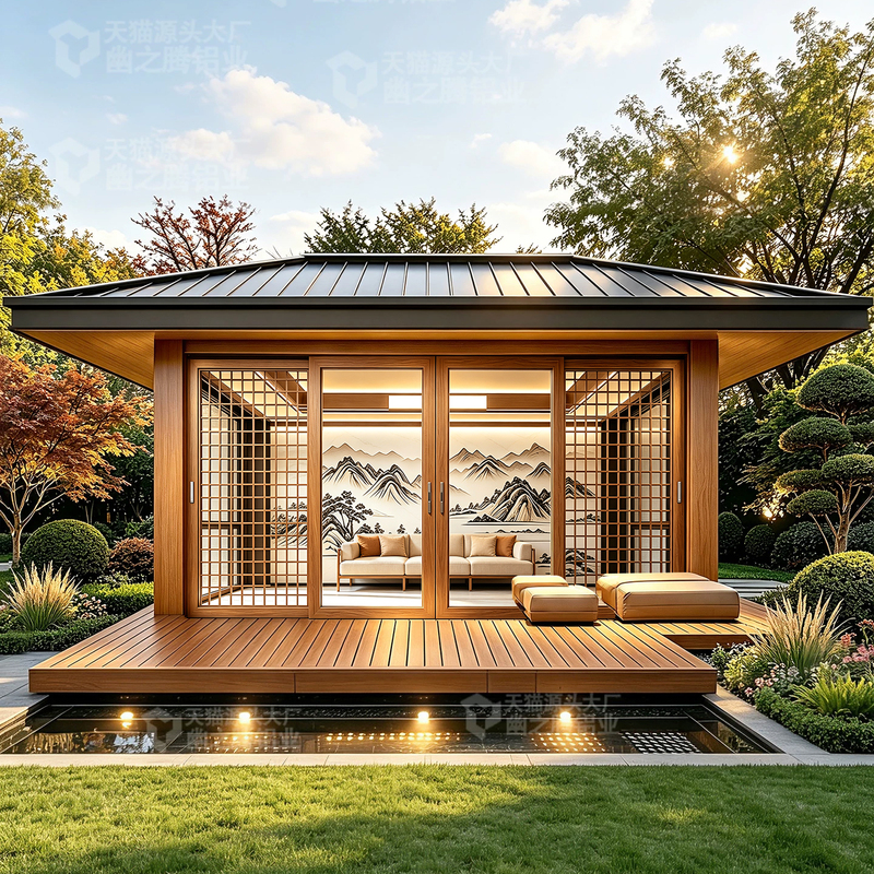 Aluminum Alloy Pavilion Tea Room Villa Garden Japanese-Style Gazebo Outdoor Sunroom Outdoor Courtyard New Chinese-Style Four-Corner Pavilion Aluminum Alloy Pavilion Tea Room Villa Garden Japanese-Style Gazebo Outdoor Sunroom Outdoor Courtyard New Chinese-Style Four-Corner Pavilion