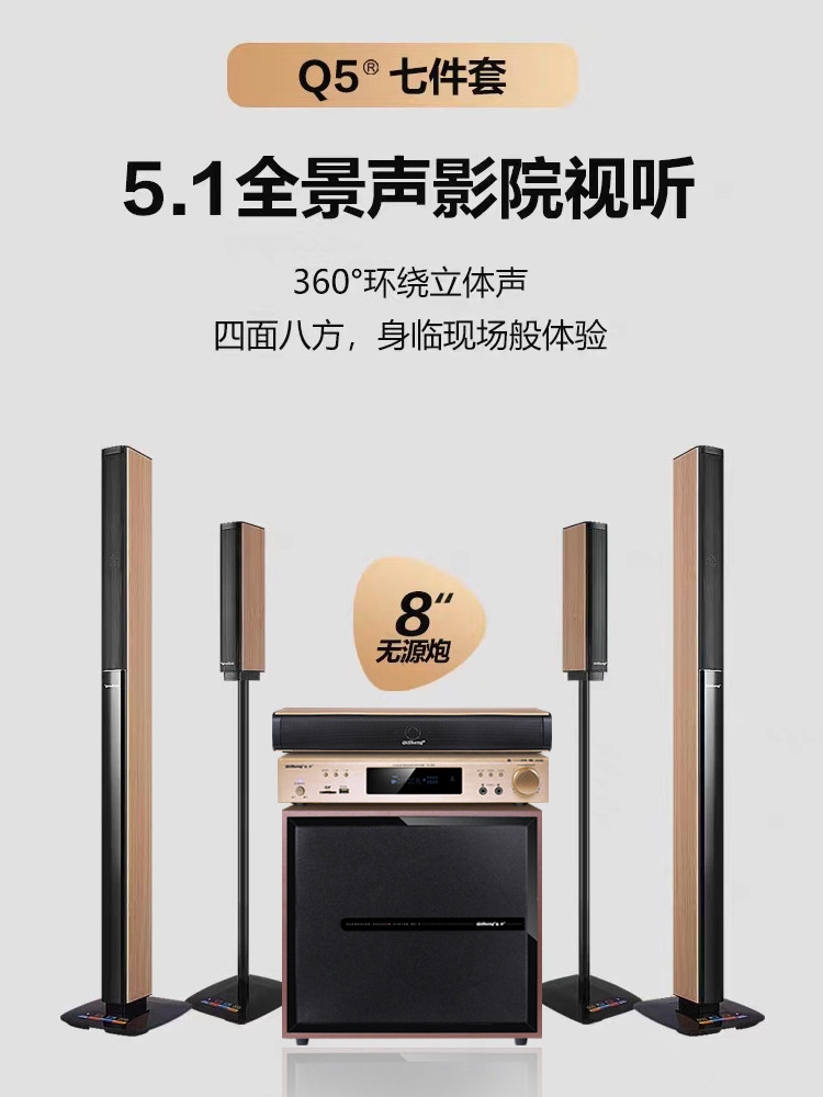 Qisheng/Qisheng Q5 Home Theater 5.1 Audio System 8inch Subwoofer Amplifier Karaoke Home Set Combination