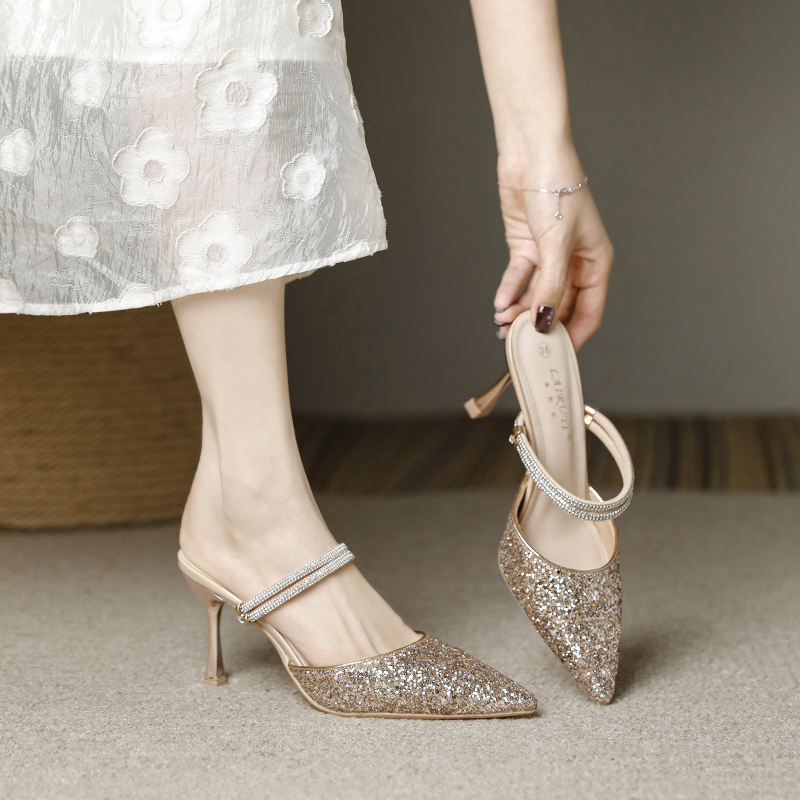 High-Heeled Shoes for Women 2026 New Summer Style Pointed Toe Stiletto Closed-Toe Mules for Outdoor Wear Women's Small Size 33 Sandals High-Heeled Shoes for Women 2026 New Summer Style Pointed Toe Stiletto Closed-Toe Mules for Outdoor Wear Women's Small Size 33 Sandals