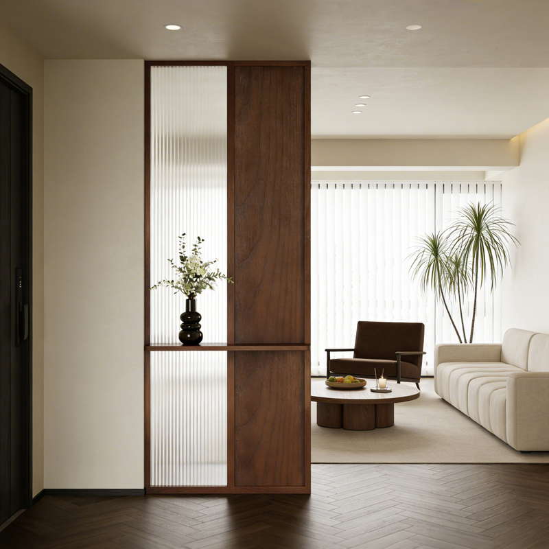 New Chinese-Style Solid Wood Entrance Foyer Partition Wall with Changhong Glass for Living Room, Dining Room, and Sink Cover Screen