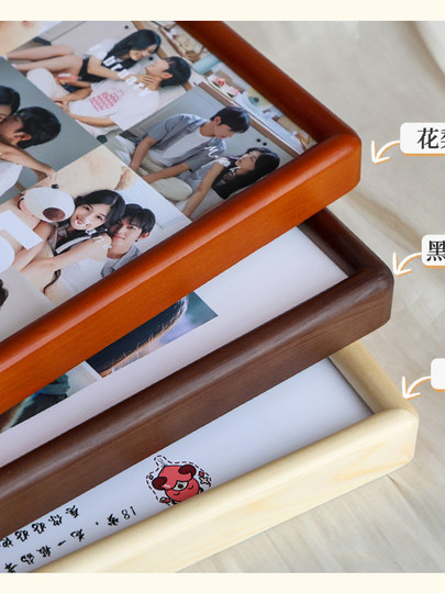 Family Photo Frame, High-End Solid Wood Rounded Corner Picture Frame for Framing A4 Washed Photos, Wall Hanging, 8inch Stand for Enlarged Group Photos