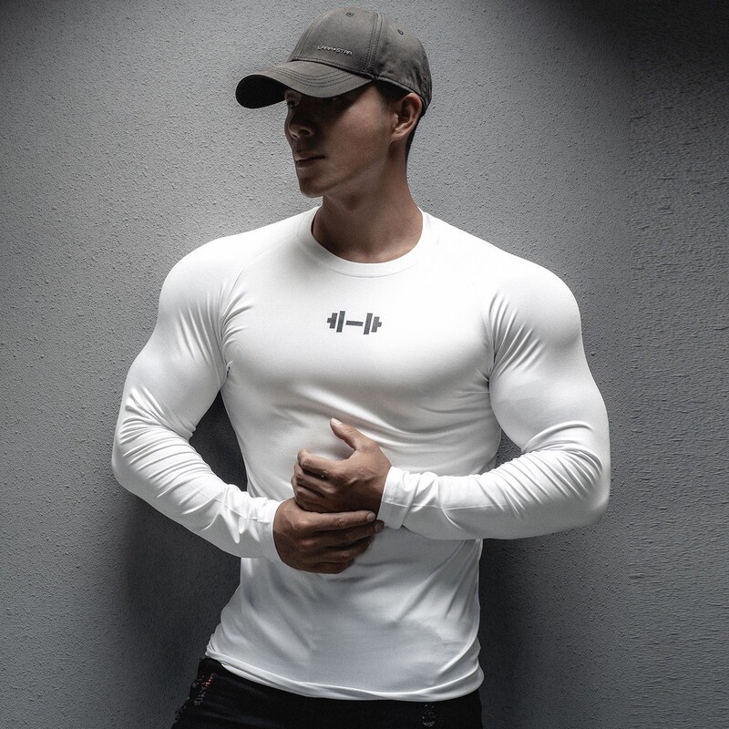 Spring and Autumn Fitness Training Tights for Men, Long-Sleeved Elastic Quick-Drying T-Shirt, Sweatshirt, Men's Sports Top, Muscle-Showing Shirt