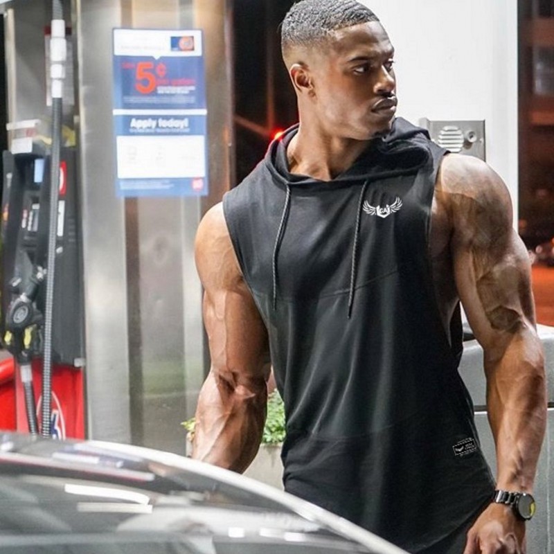 Muscle thin brother spring and summer men's fitness sports hoodie men's sleeveless vest sweat-absorbing breathable training clothes undershirt