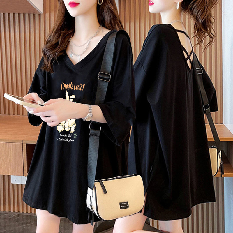 New Plus-Size Women's 150kg T-Shirt, Short-Sleeved, Loose Fit, Large Size, Tummy-Covering, Backless, Versatile Top, Summer Women's Fashion Trend