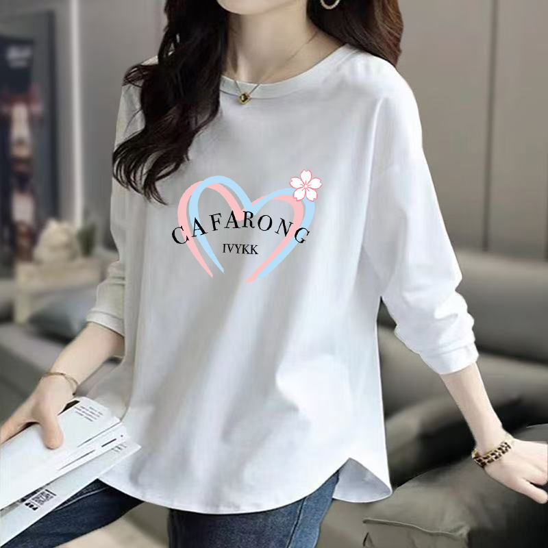 Spring and Autumn New Loose Long-Sleeved T-Shirt for Women, Plus Size, Fat mm 100kg Base Shirt, Korean Style, Versatile, Slimming, and Body-Covering Top