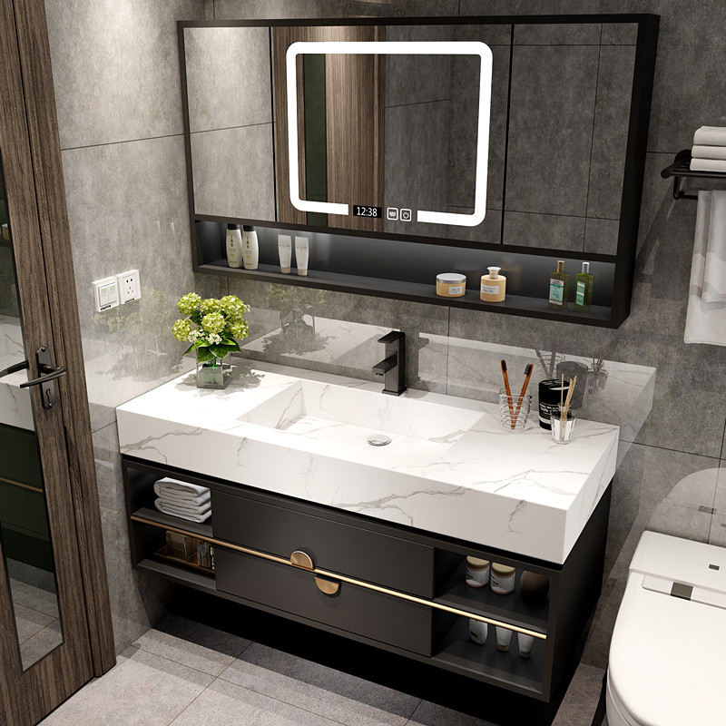Light luxury rock board one-piece basin bathroom cabinet combination Modern simple sink wash basin cabinet Bathroom sink