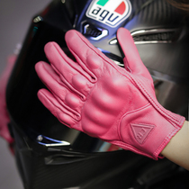 2021 new leather retro fall-proof solid color breathable motorcycle riding female knight touch screen gloves spring and summer