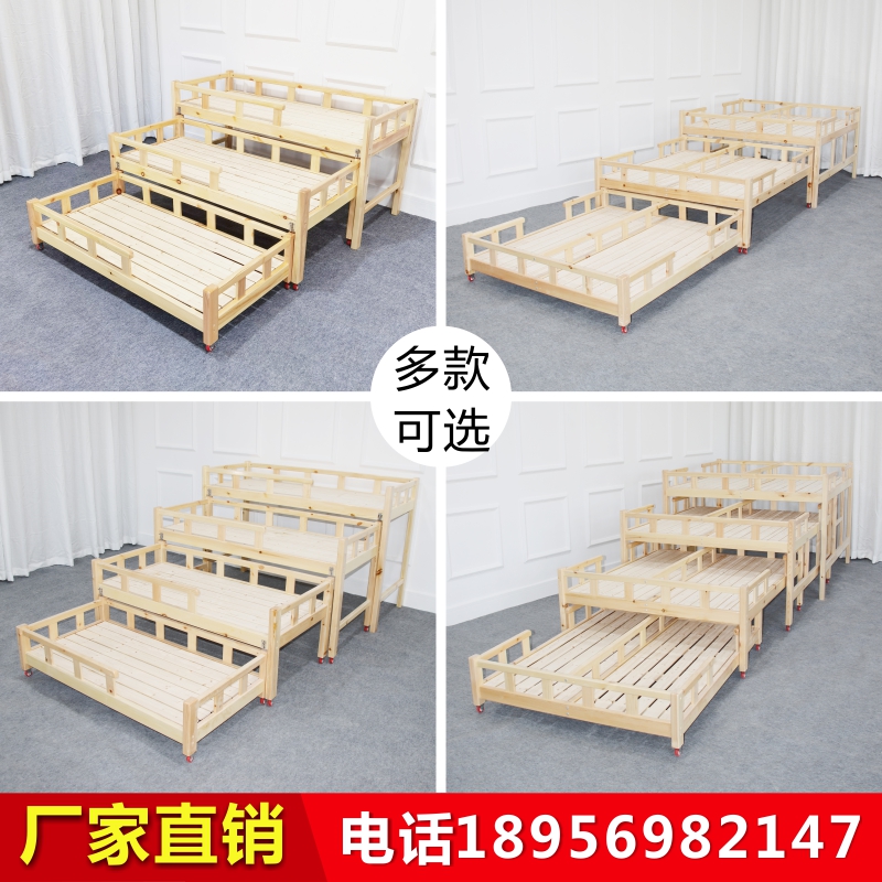 Kindergarten lunch bed solid wood bunk bed children lunch break bed drawer type multi-layer oak three-storey four-story sliding bed