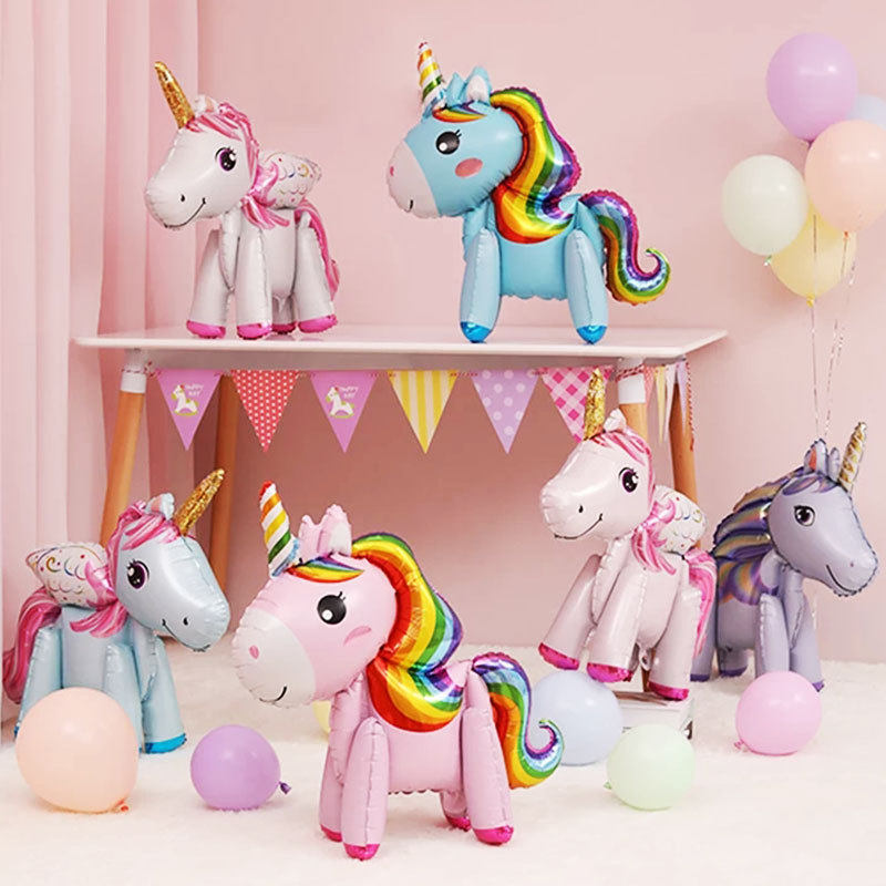 Baby Full Moon Hundred Days Set Standing Pony Balloon Children's Birthday Party Cartoon 4D Standing Unicorn