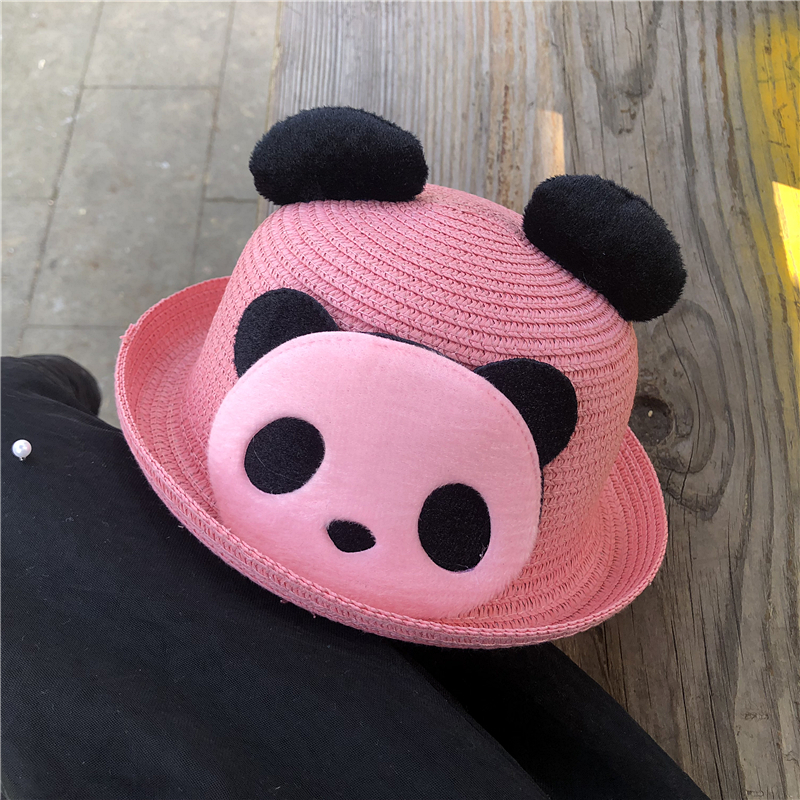 Cartoon panda curling straw hat knitted hat children baby parent-child sun hat summer sun protection hat Chengdu Memorial