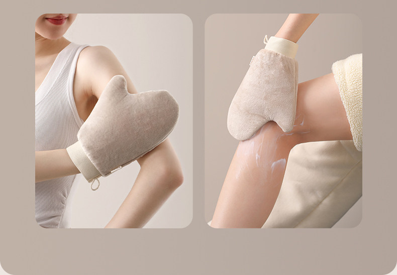 FaSoLa 身体乳手套 米色 1只 快速涂抹 擦精油 植绒擦