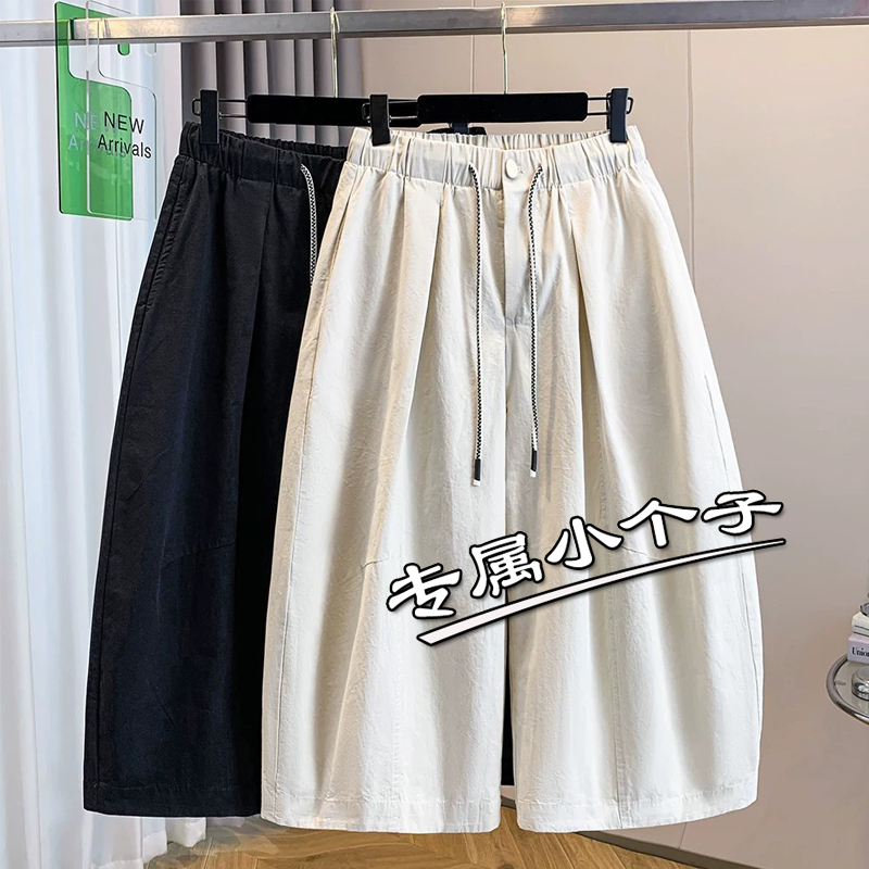 White Cropped Casual Work Pants for Petite Women, Summer Thin European Style, 150cm Length, Wide-Leg Pants 8 White Cropped Casual Work Pants for Petite Women, Summer Thin European Style, 150cm Length, Wide-Leg Pants 8