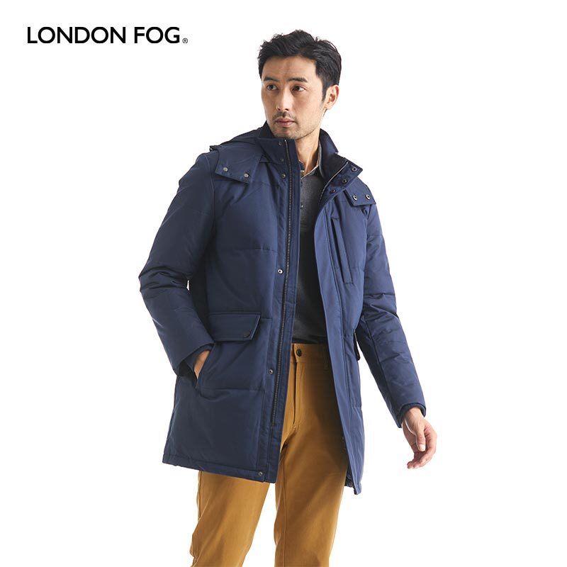 London Fog Men's down Jacket Winter Casual Simple Warm Stand-Up Collar Detachable Hood Mid-Length Coat Lw18Wj813M