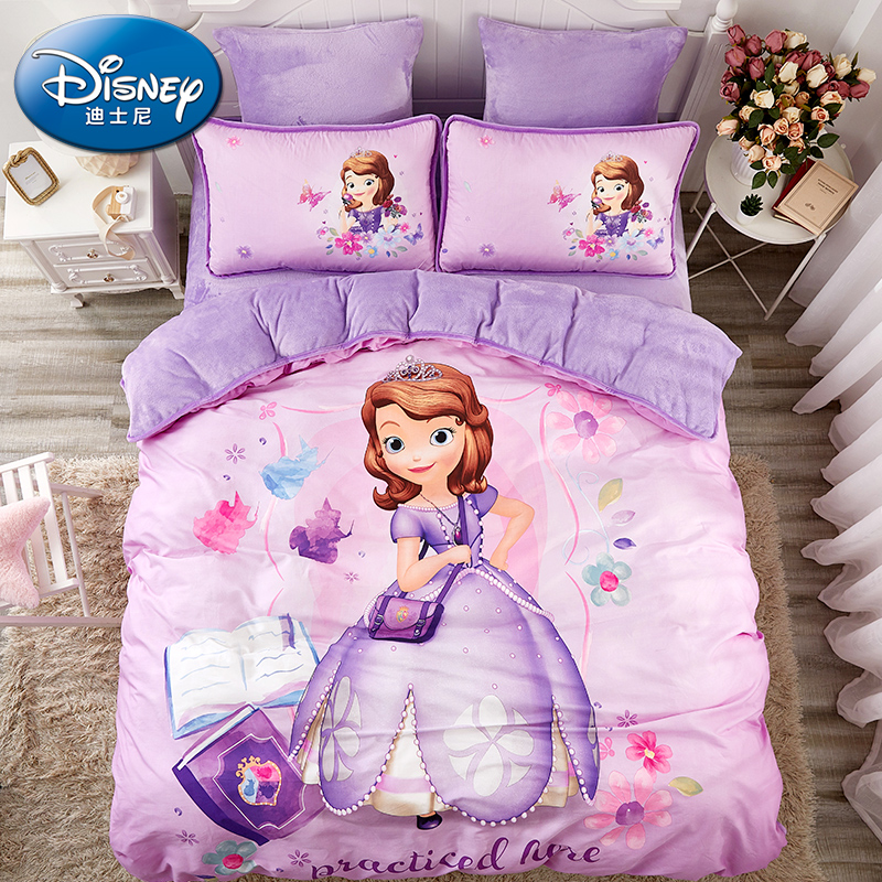 Children ab four pieces Coral Suede Milk Suede Three-sided Suede Princess Wind Cartoon Woman Winter Bed Bedding