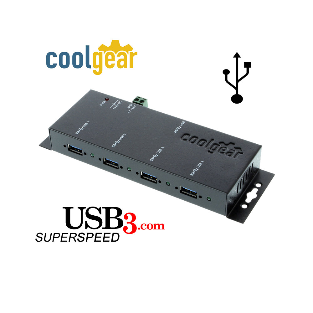 Coolgear USBG-3X4M USB3 0 4-port Industrial Grade hub metal package with power adapter