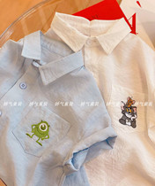 Chen Ma childrens shirt 2021 summer new male and female children cartoon embroidery short sleeve shirt baby Korean cardigan top