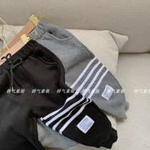 Chen Ma childrens health pants 2020 new products in autumn and winter for boys and girls stripes and velvet casual pants baby trousers thick