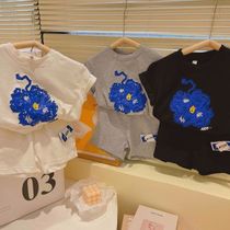 Chen Ma childrens suit 2021 summer new Korean version of male and female chrysanthemum Pearl cotton T-shirt shorts two-piece tide