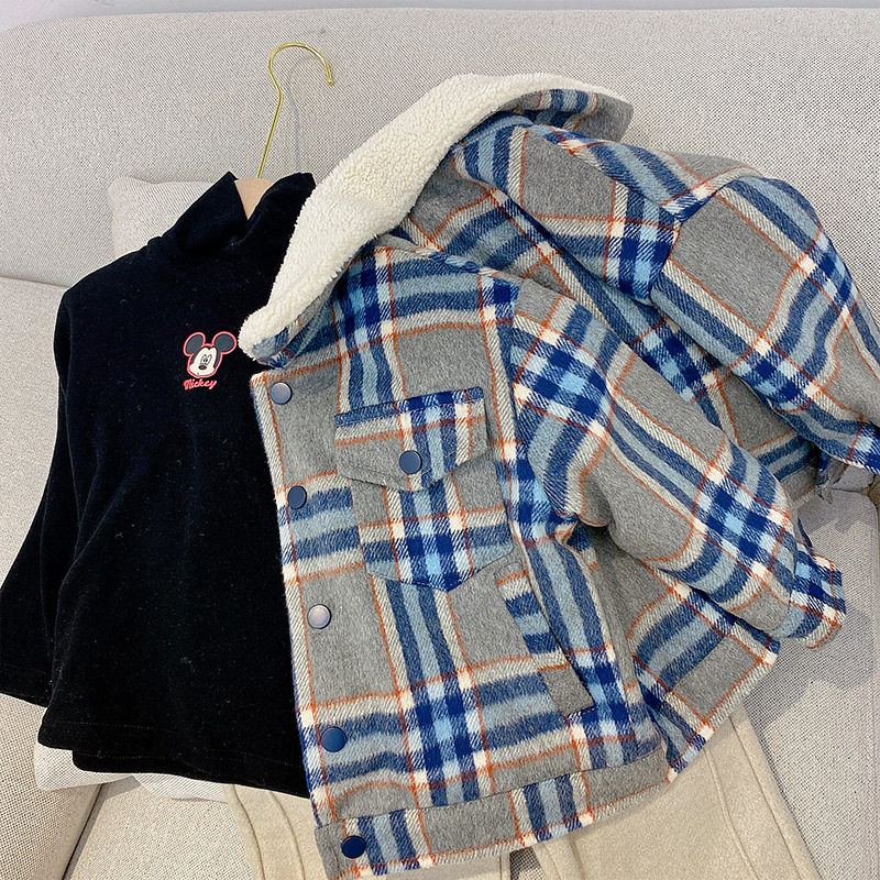 Chenma 2020 early winter new product boys and girls plaid woolen jacket children's jacket baby Korean version short top thick