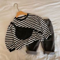 Chen Ma childrens T-shirt 2021 spring new male and female children striped hanging bag long sleeve base baby Korean round neck sweater