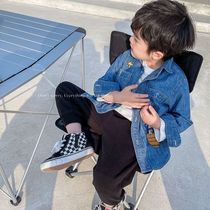 Chen Ma 2021 spring new childrens denim shirt boys and boys cartoon embroidered shirt baby cardigan coat tide