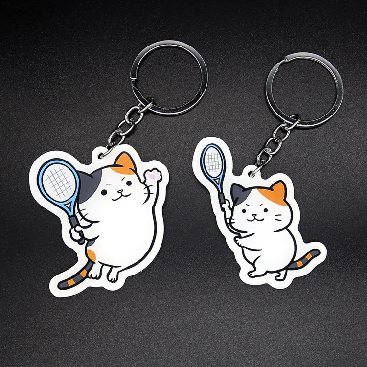 Cartoon Cute Cat Playing Tennis Keychain Double-Sided Acrylic Keychain Pendant Cartoon Cute Cat Playing Tennis Keychain Double-Sided Acrylic Keychain Pendant