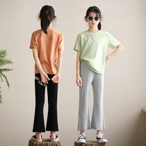 Girls summer clothes foreign air horn pants 2022 new children Korean version casual 90% pants big child ice silk microlao pants