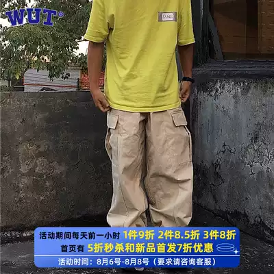 (WUT official store)2020AW Khaki adjustable strap multi-pocket overalls Loose trousers