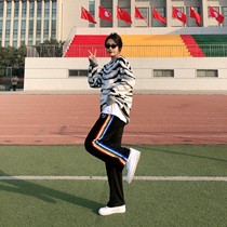 (WUT official store)Rainbow stripe straight high street wide leg pants National tide brand mens and womens loose casual pants