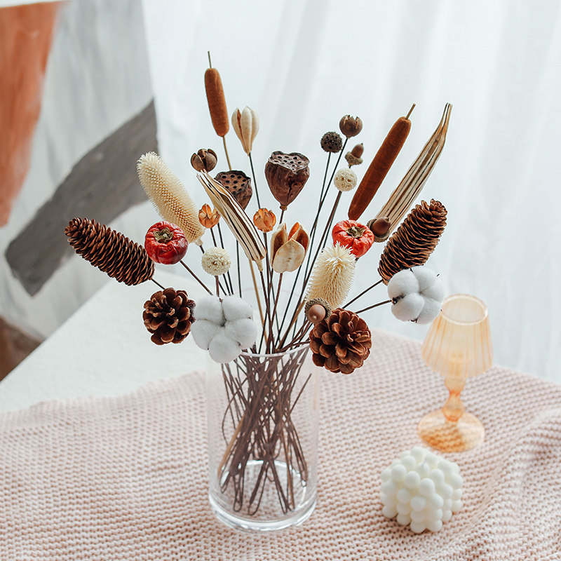 Japanese-style pine cone cotton dried flower dried fruit real flower air-dried natural flower arrangement vase desktop decoration ornament lotus stick