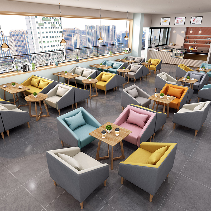 Milk tea shop sofa sample house display center negotiation reception table and chair combination creative rest area technology cloth double card seat table