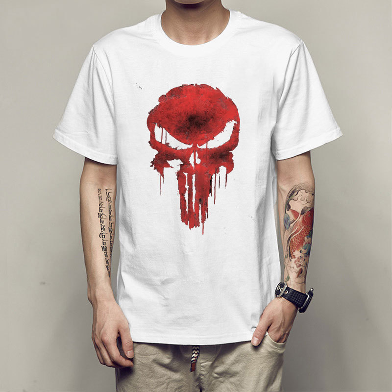 Short-Sleeved T-Shirt with Red Skull Punisher Design, Trendy European and American Brand, Unisex Youth Top T-Shirt
