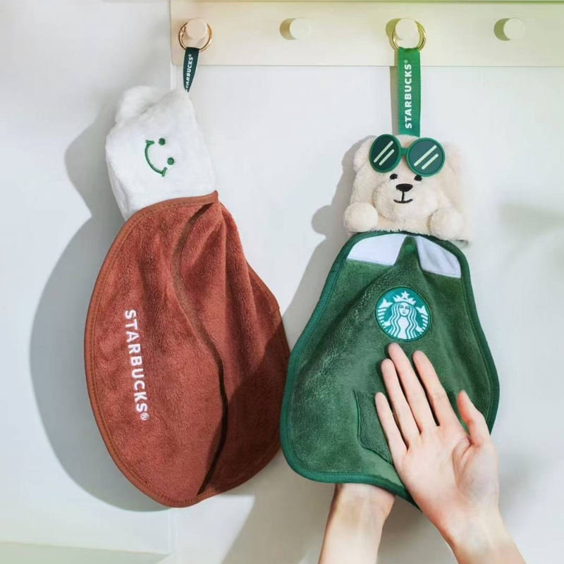 Starbucks Member Gift Pack Coffee Cup Bear Manager's Hand Towel Plush Design Detachable Quick-Dry Storage Hanging Strap
