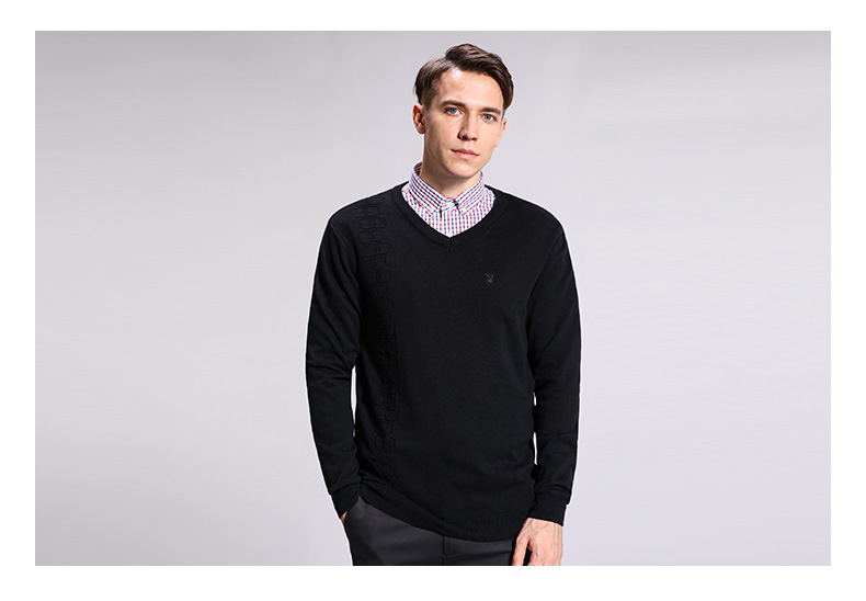 Playboy flagship mùa thu và mùa đông cotton ấm áp áo len nam đen dài tay áo thun cổ chữ V áo gile len cho nam