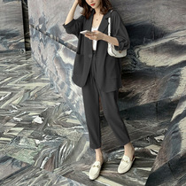 Large size womens fat mm foreign style suit casual thin small suit jacket slim suit two-piece set 200 Jin summer