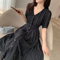 Large size dress female fat mm2021 summer Korean fat sister cover belly thin waist waist foreign fairy long skirt