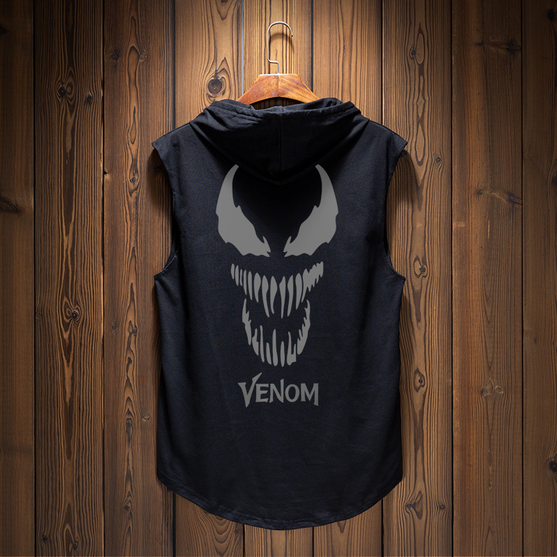 Boxing Training Hoodie Reflective Venom Hooded Vest Men's Summer Sleeveless Sweatshirt Fitness Loose American-Style Vest