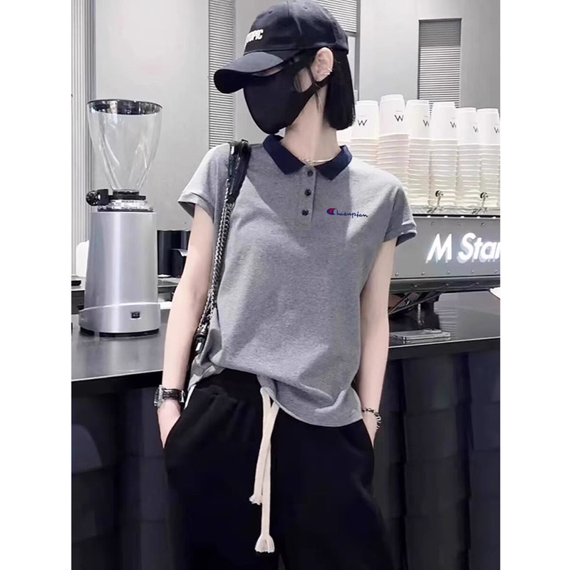 Champion Captain Gray Short-Sleeve Summer Women's 2026 New Polo Shirt Pure Cotton T-Shirt High-End Age-Reducing Top