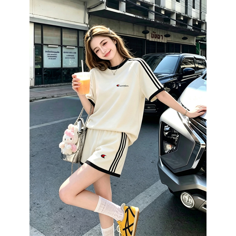 Champion Captain Casual Suit for Women 2026 Summer New Couple Sportswear Loose Design Age-Reducing Two-Piece Set