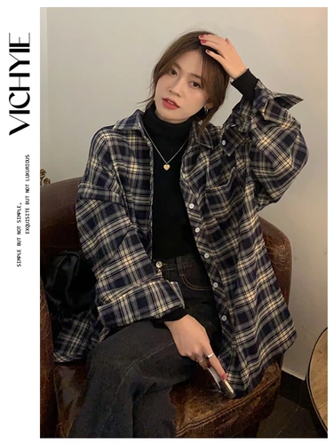 Японская рубашка, ретро лонгслив, куртка, большой размер, подходит для полных девушек, свободный крой