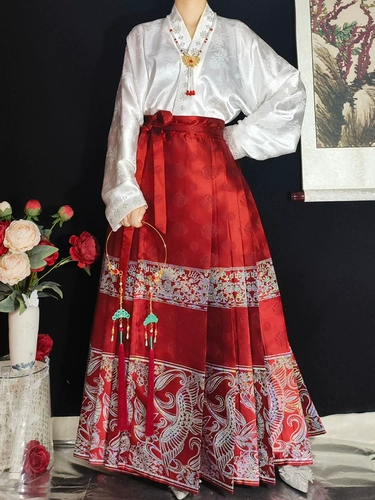 Красное ханьфу, длинная юбка, комплект, китайский стиль, длина макси