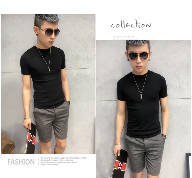 Của nam giới t-shirt net phiên bản nửa tay áo đáy áo sơ mi nam mỏng áo len Hàn Quốc giản dị nửa cao cổ áo băng lụa ngắn tay áo len áo nam đẹp