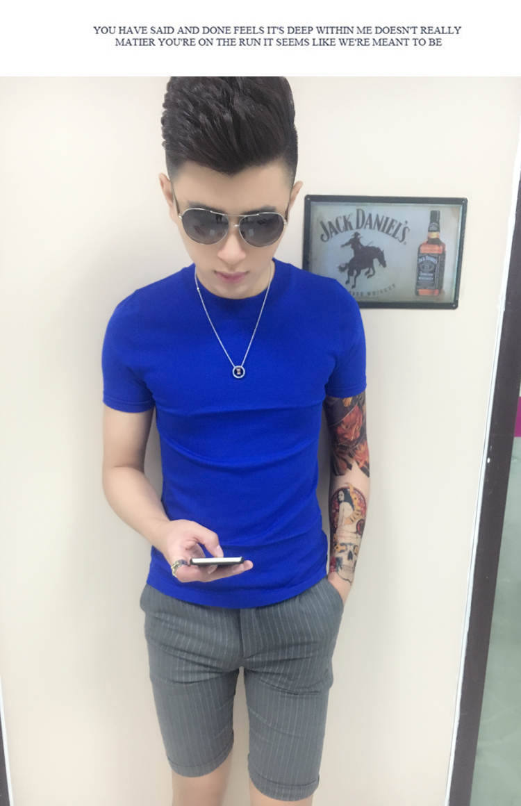 Của nam giới t-shirt net phiên bản nửa tay áo đáy áo sơ mi nam mỏng áo len Hàn Quốc giản dị nửa cao cổ áo băng lụa ngắn tay áo len áo nam đẹp
