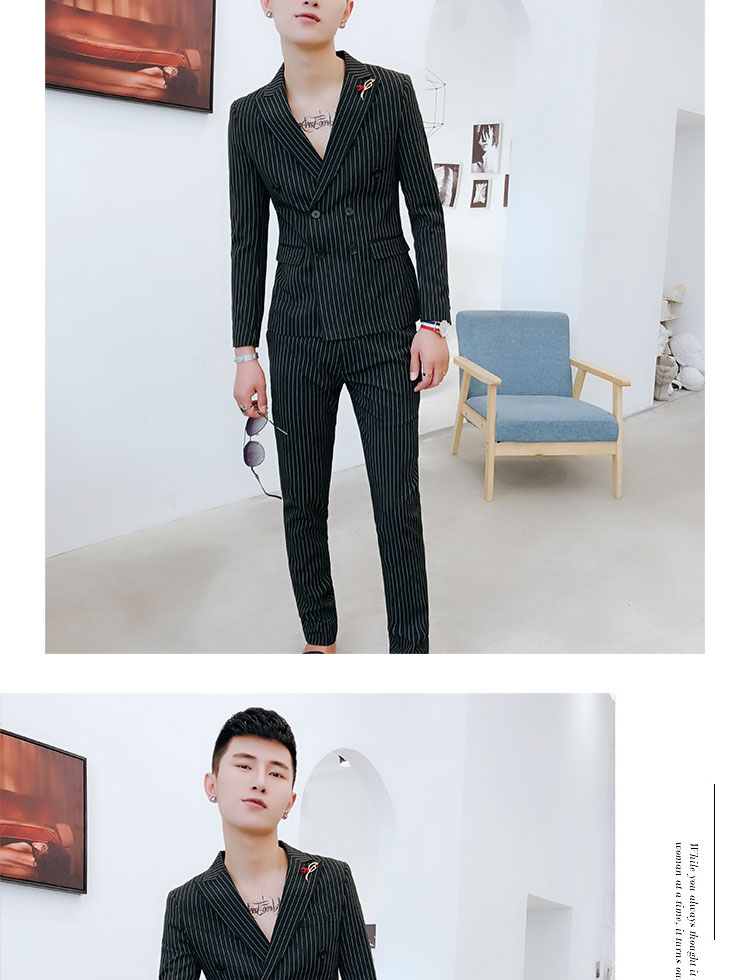 Bộ đồ vest nam phiên bản Hàn Quốc của chàng thanh niên đẹp trai phù hợp với câu lạc bộ đêm xu hướng áo ngực đôi phù hợp với mùa thu áo vest nam cao cấp