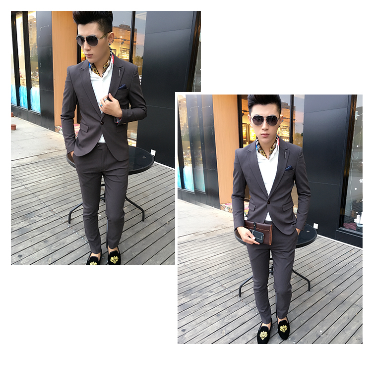 Một bộ đồ vest nam hai mảnh mùa xuân và mùa thu phiên bản Hàn Quốc của chiếc áo dài màu rắn tự trồng thời trang Anh quần âu nam đẹp