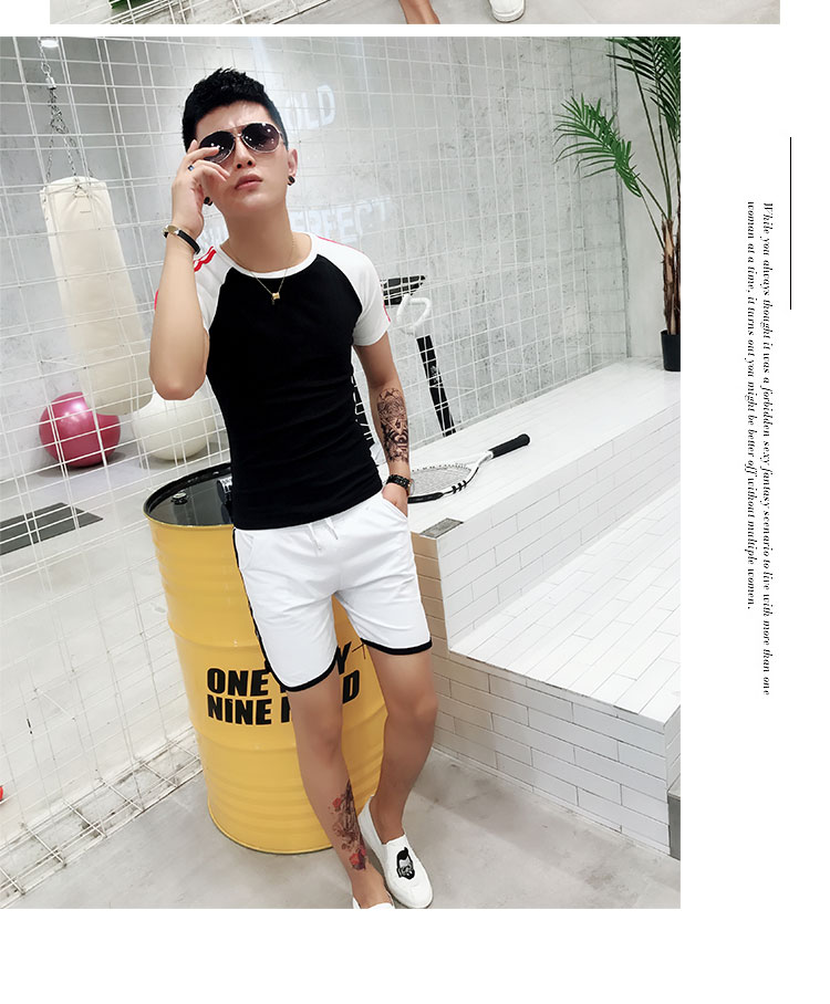 2018 mùa hè người đàn ông mới của mỏng thời trang quần short ngắn tay t-shirt hai mảnh Hàn Quốc thể thao giản dị phù hợp với thủy triều