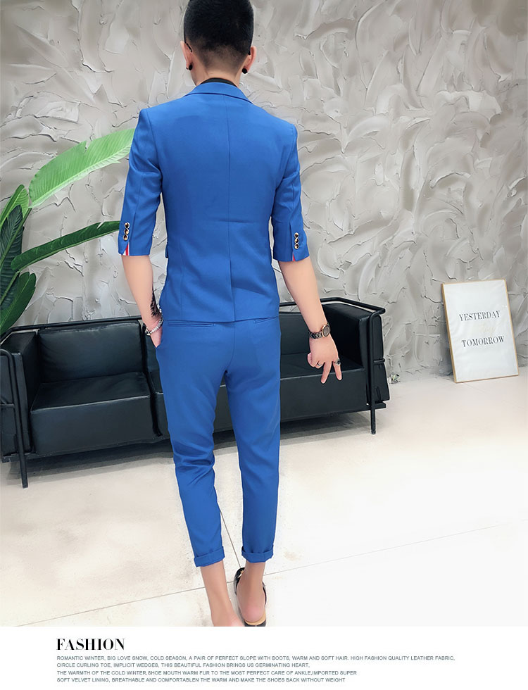 Hộp đêm Thợ cắt tóc tay áo phù hợp với người đẹp trai Hàn Quốc tay áo mỏng tay áo nhỏ phù hợp với nam giới áo dài nam