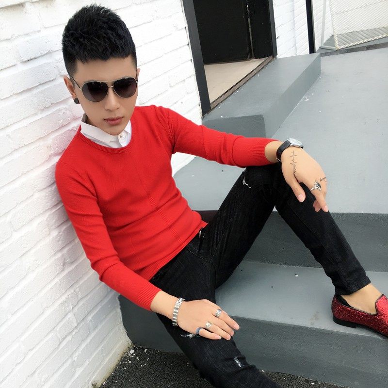 Shirt collar sweater men's fake two fall Korean versions of the men's clothing and sweatshirt new spirit little guys knitted sweatshirt