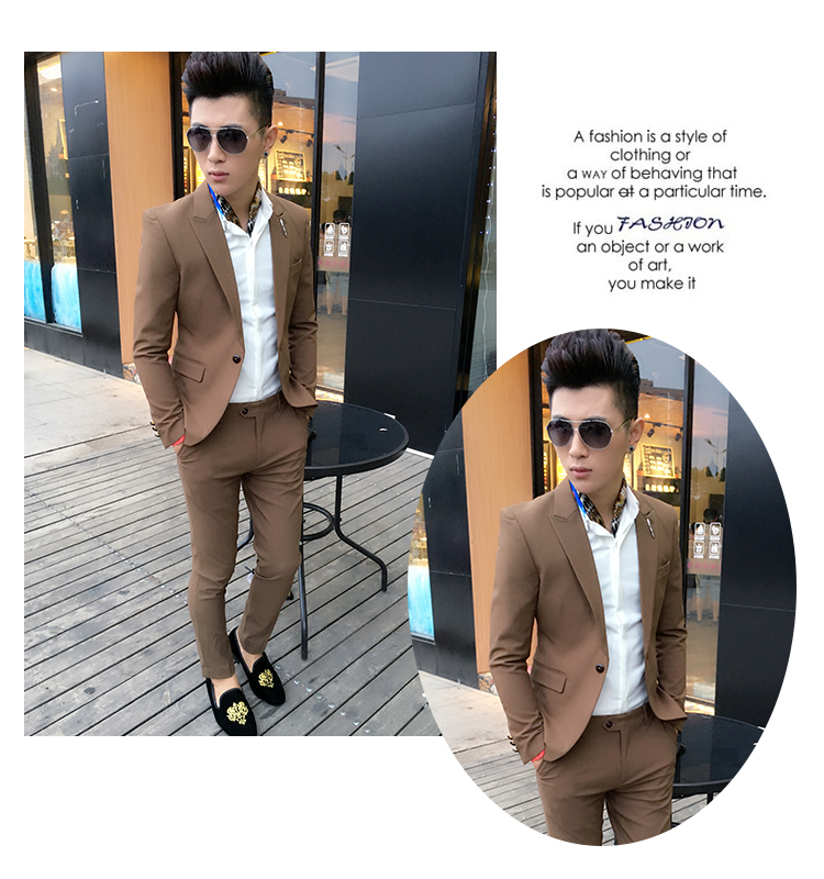 Một bộ đồ vest nam hai mảnh mùa xuân và mùa thu phiên bản Hàn Quốc của chiếc áo dài màu rắn tự trồng thời trang Anh quần âu nam đẹp