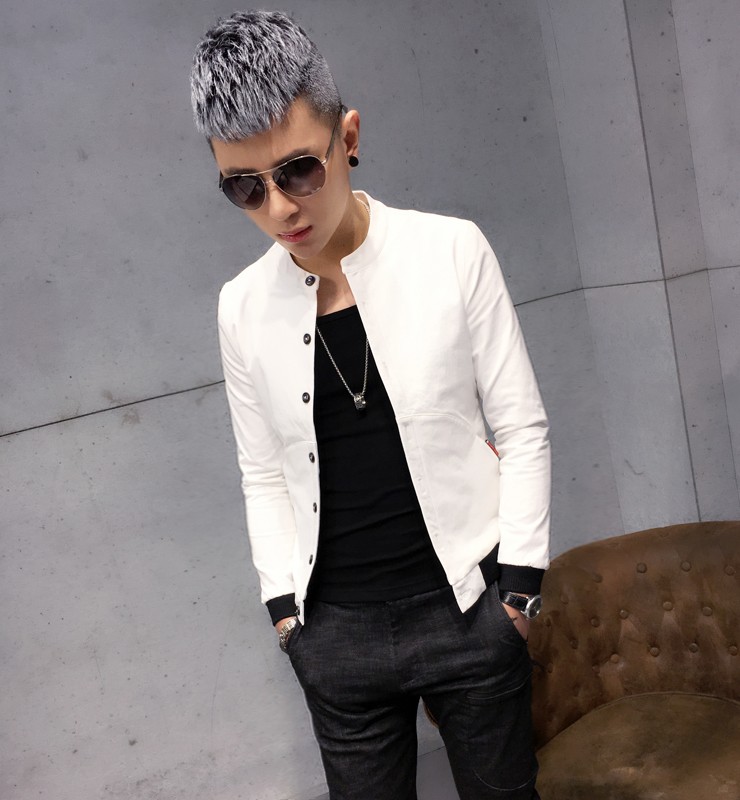 Fashion guy slim round neck jacket Men's jacket Casual youth thin clothes Boys coat handsome spring outfit